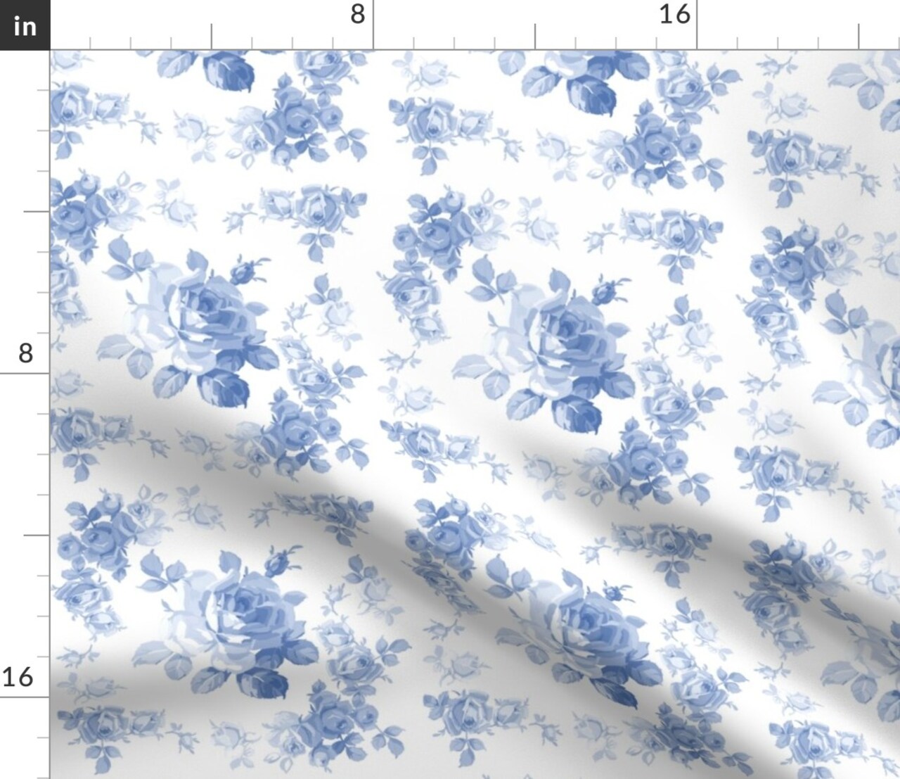 Rose Blue White Roses Botanical Garden Custom Printed Fabric by Spoonflower Various Fabrics by the Yard or Fat Quarter